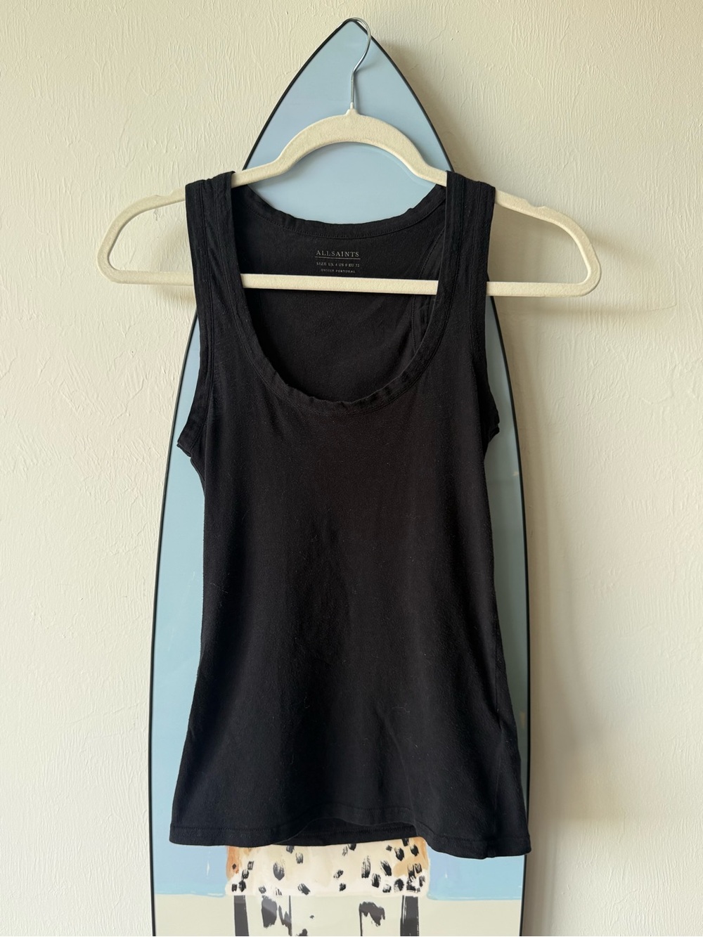 All Saints Long Sleeve 100% Cotton Black Scoop Neck Tank Top